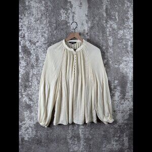 Lauren Ralph Lauren Shirt XXL White Ivory Black Label Pleated Henley Blouse 2XL